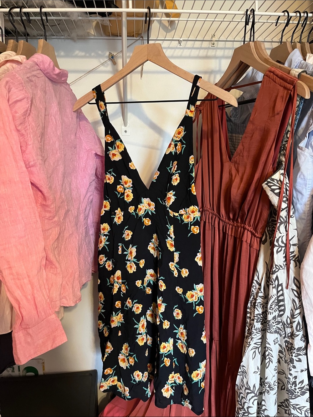 Urban Outfitters Black Mini Dress with Yellow Floral Print